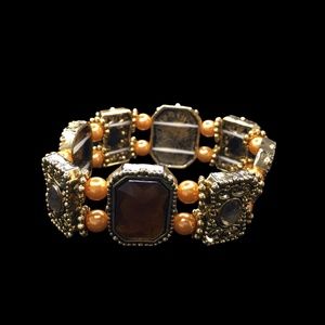 Vintage Faux Amber & Gold Stretch Bracelet